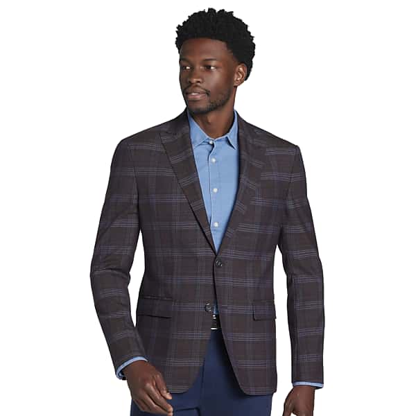 Joseph Abboud Big & Tall Men's Modern Fit Plaid Sport Coat Brick Plaid - Size: 48 Long TMW10B548398