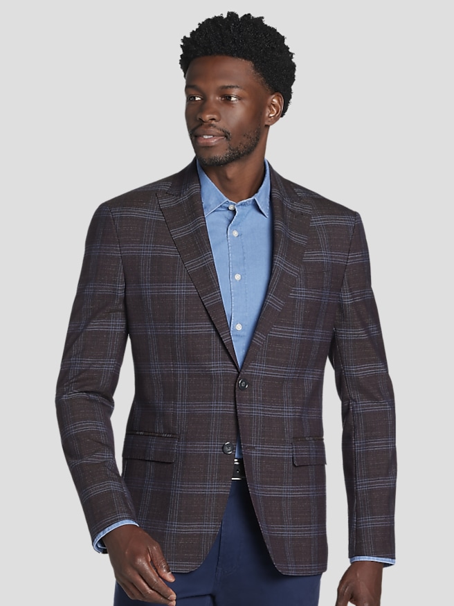Joseph Abboud Men's Modern Fit Plaid Sport Coat , Brick Plaid / Brown