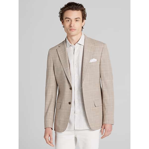 Calvin Klein Men's Slim Fit Plaid Sport Coat Tan Plaid - Size: 46 Short