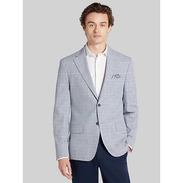 Calvin Klein Men's Slim Fit Plaid Sport Coat Light Blue Plaid - Size: 46 Short