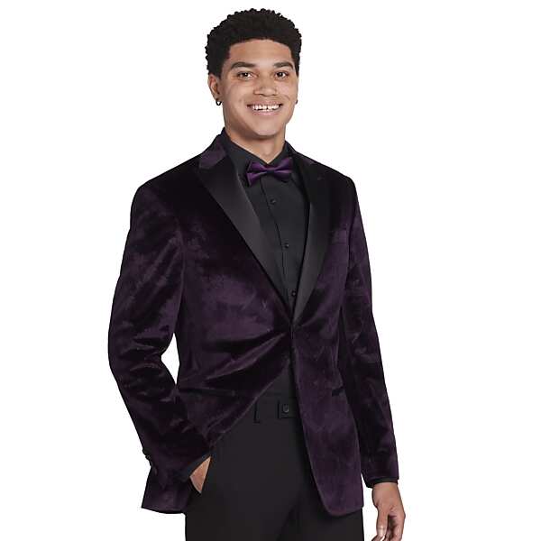 Egara Men's Slim Fit Embossed Velvet Paisley Dinner Jacket Purple - Size: 38 Short