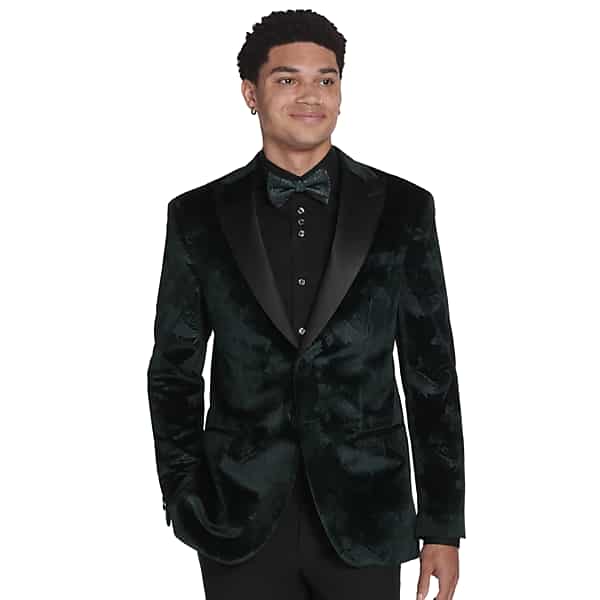 Egara Men's Slim Fit Embossed Velvet Paisley Dinner Jacket Green - Size: 36 Regular