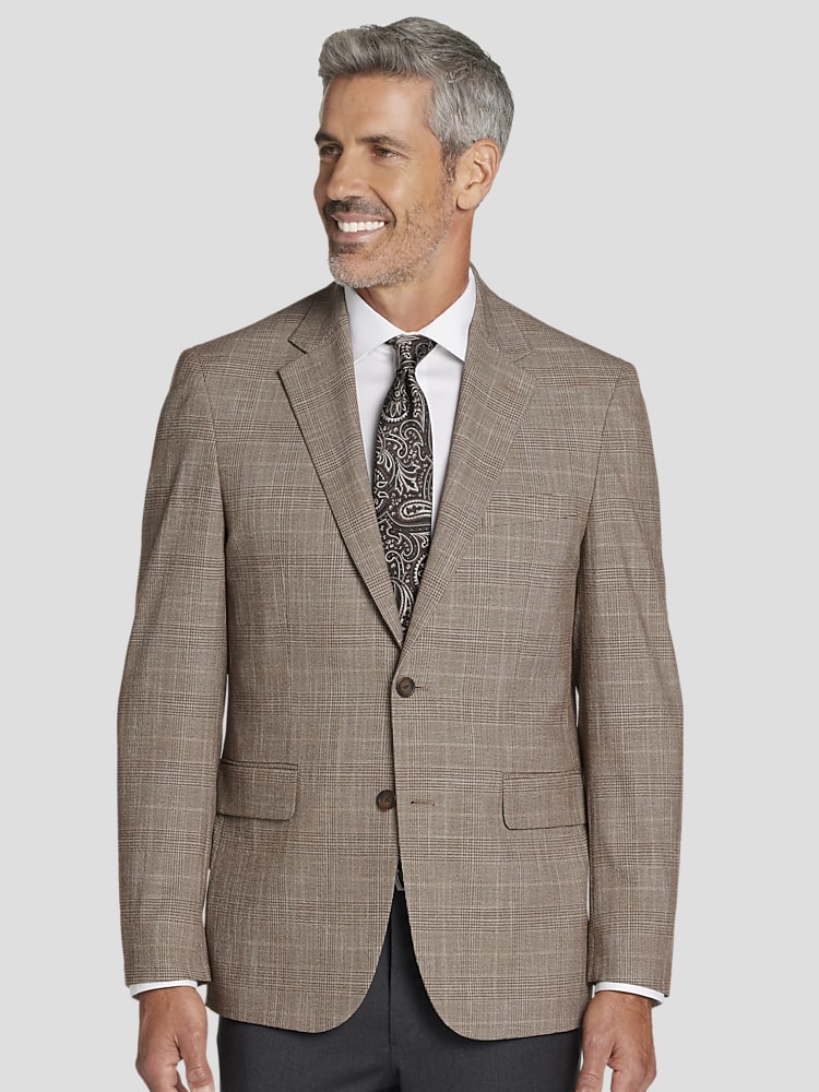 Suit Jacket Men English Laundry Plaid Trim Fit Notch Lapel Wool
