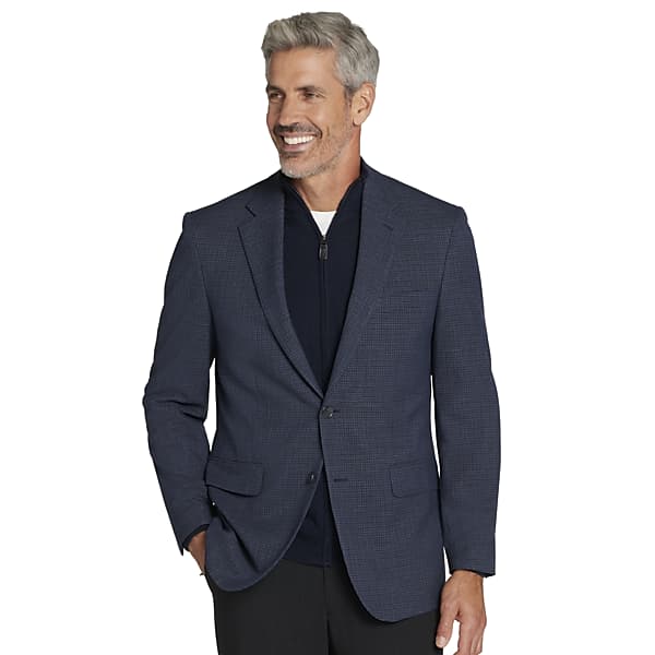 Pronto Uomo Men's Classic Fit Check Sport Coat Navy Check - Size: 46 Regular - Only Available at Men's Wearhouse TMW115B46294