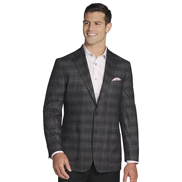 Collection by Michael Strahan Men's Michael Strahan Classic Fit Plaid Knit Sport Coat Charcoal Plaid - Size 46 Regular TMW119B46266