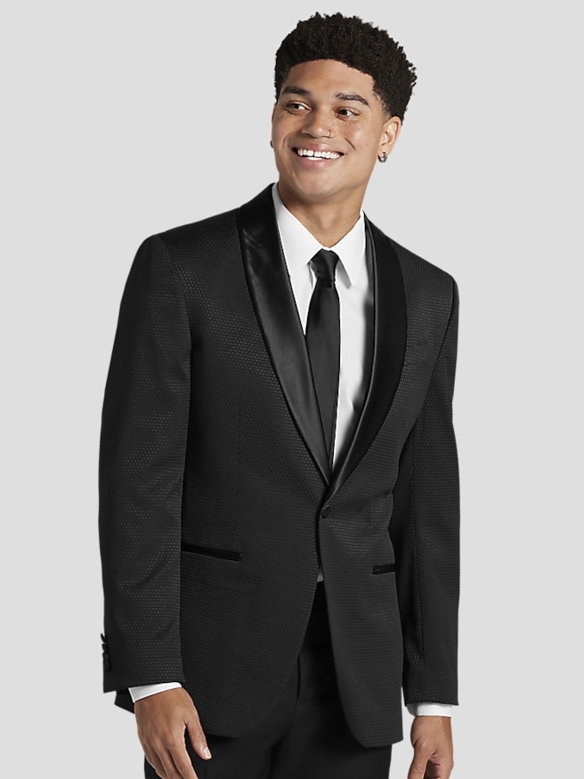 Egara Men's Slim Fit Single-Button Dobby Formal Sport Coat , Black Tic