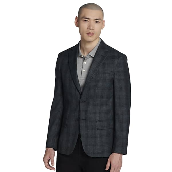 Calvin Klein Men's Slim FIt Wool Blend Plaid Sport Coat Green Plaid - Size: 48 Regular TMW11DB48240