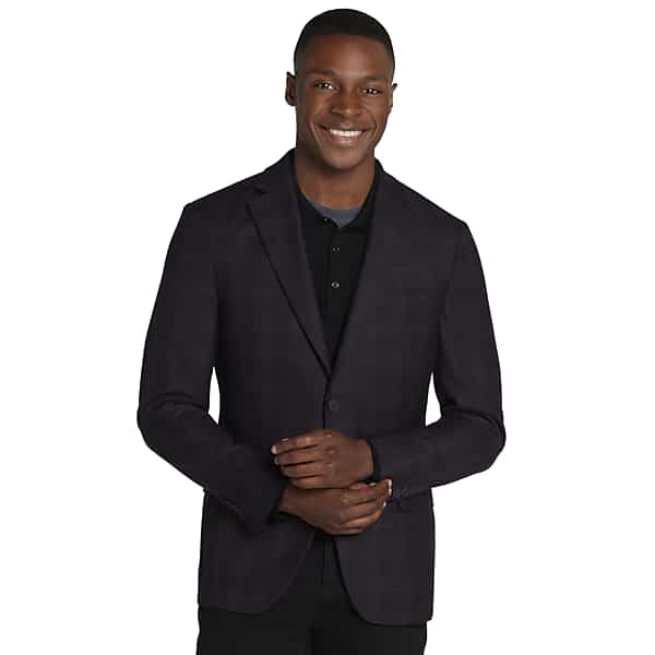 Calvin Klein Men's Slim FIt Wool Blend Plaid Sport Coat Burgundy Plaid - Size: 44 Long TMW11CB44360