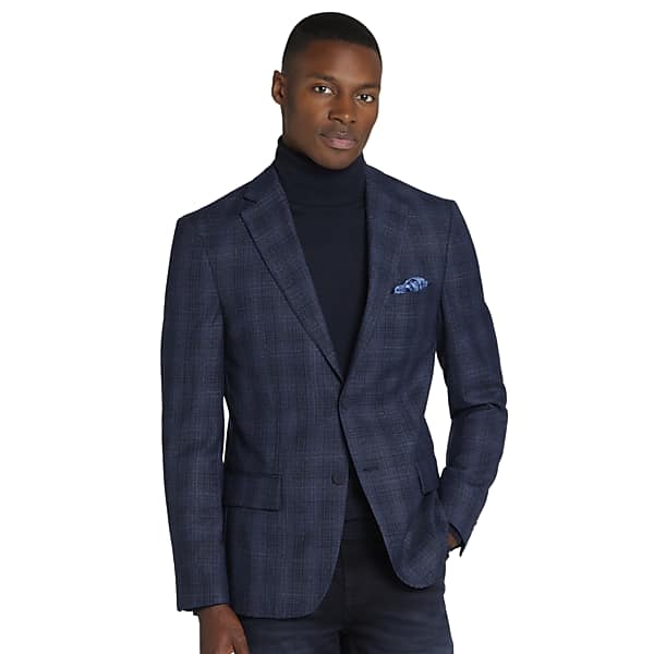 Calvin Klein Big & Tall Men's Slim FIt Wool Blend Plaid Sport Coat Blue Plaid - Size: 48 Regular TMW11DB48267