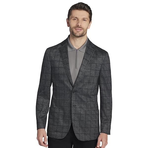 Awearness Kenneth Cole Men's Slim Fit Windowpane Plaid Sport Coat Black Windowpane - Size: 48 Long TMW123B48362