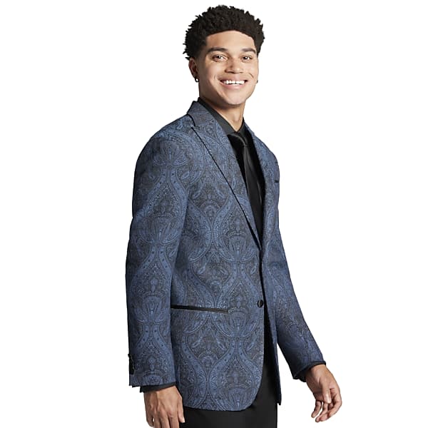 Egara Men's Slim Fit Paisley Dinner Jacket Blue Paisley - Size: 36 Short TMW124B36192
