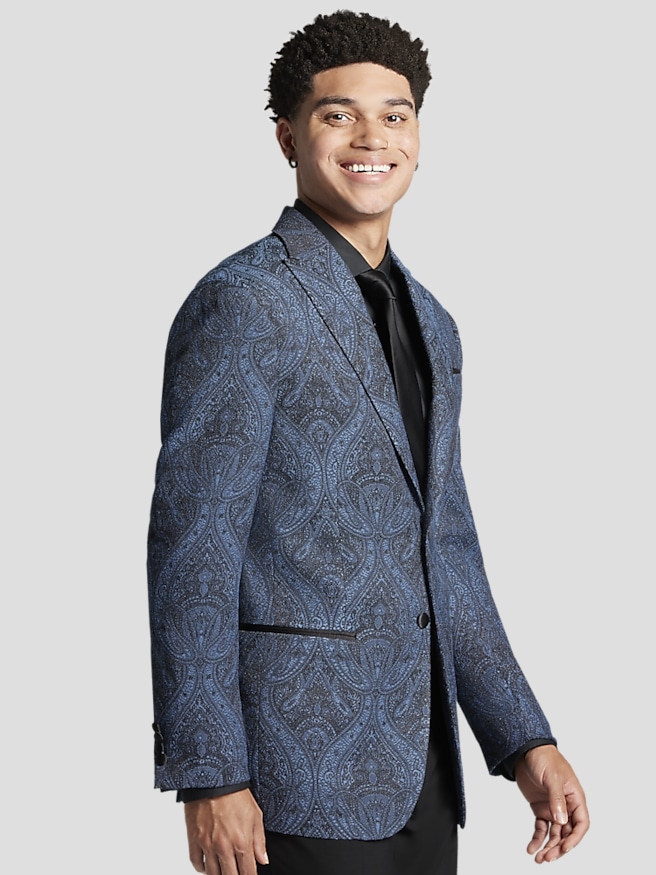 Egara Men's Slim Fit Paisley Dinner Jacket , Blue Paisley