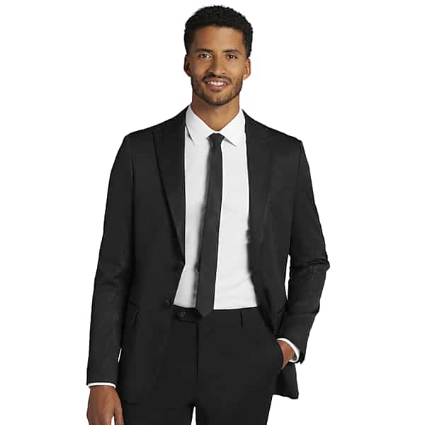 Egara Men’s Slim Fit Moire Shawl Lapel Dinner Jacket Black Solid – Size: 42 Short
