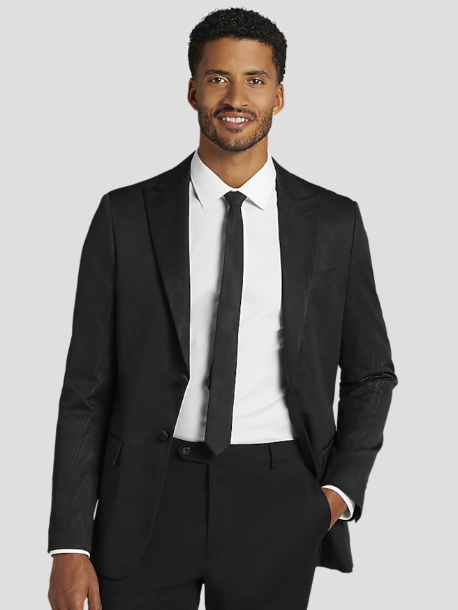 Egara Men's Slim Fit Moire Shawl Lapel Dinner Jacket , Black Solid