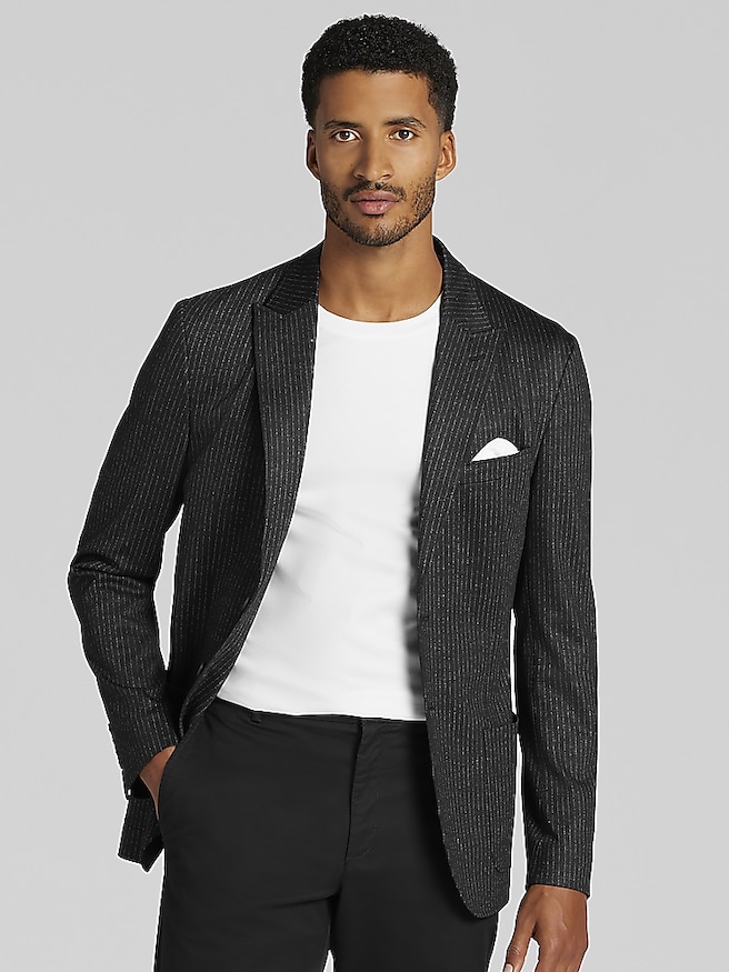 Awearness Kenneth Cole Men's Slim Fit Stripe Knit Sport Coat , Black Basic Stripe