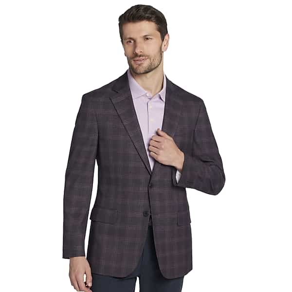 Awearness Kenneth Cole Men's Modern Fit Plaid Sport Coat Grey/Purple Plaid - Size: 50 Regular TMW12GB50266