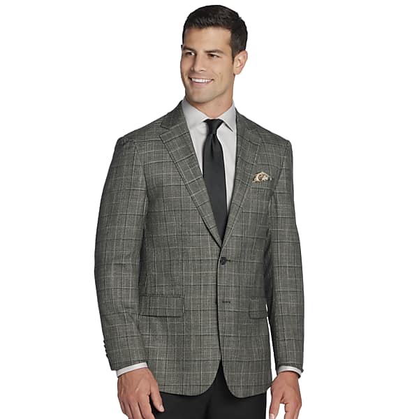 Awearness Kenneth Cole Men's Modern Fit Windowpane Plaid Sport Coat Olive Plaid - Size: 46 Long TMW12HB46368
