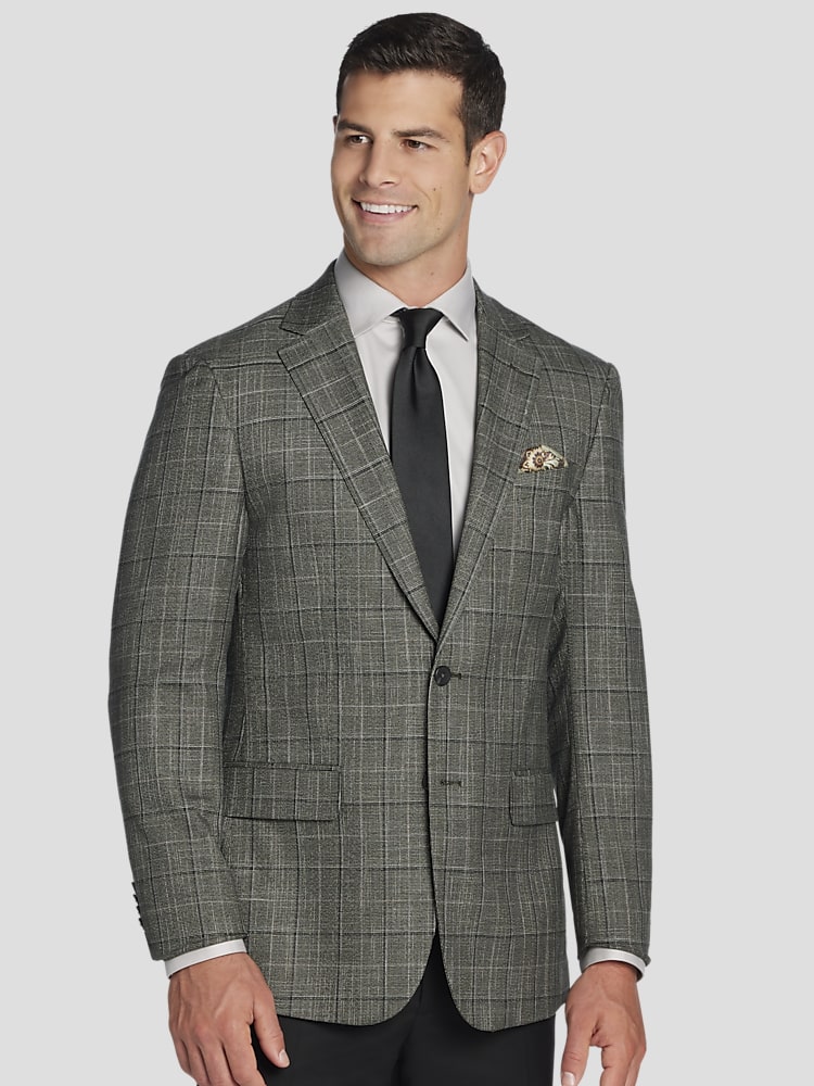 Awearness Kenneth Cole Big Tall Men s Modern Fit Windowpane Plaid Sport Coat at Men s Wearhouse Olive Plaid Green Size 52 Regular