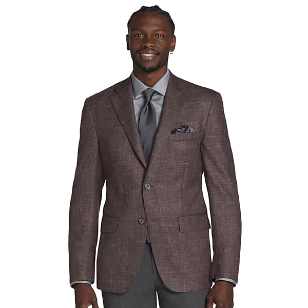 Joseph Abboud Big & Tall Men's Classic Fit Wool Blend Plaid Sport Coat Rust Plaid - Size: 48 Long TMW12LB48355