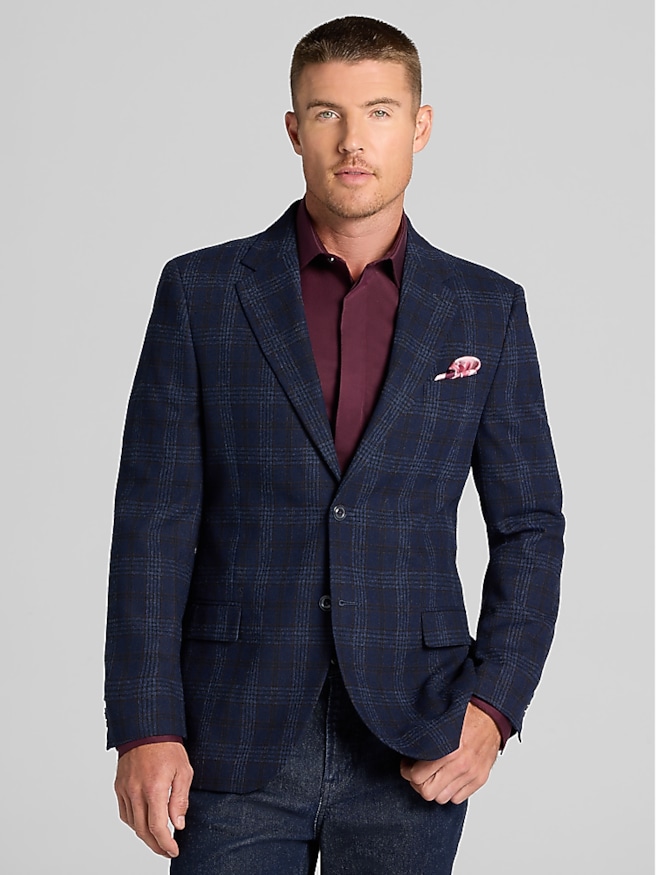 Nautica Modern Fit Plaid Sport Coat Navy Plaid