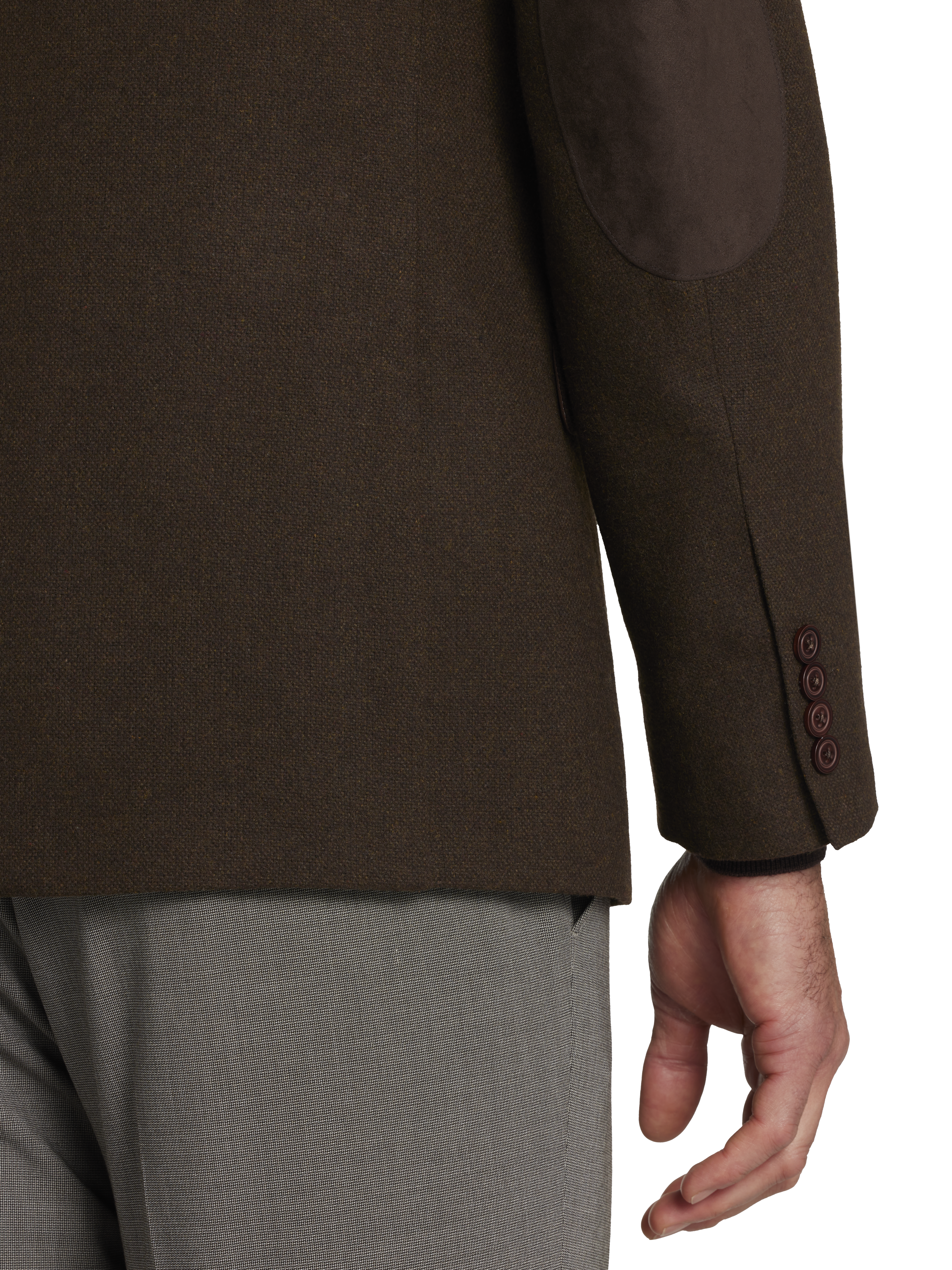 Modern Fit Tweed With Leather Elbow Patches Sport Coat