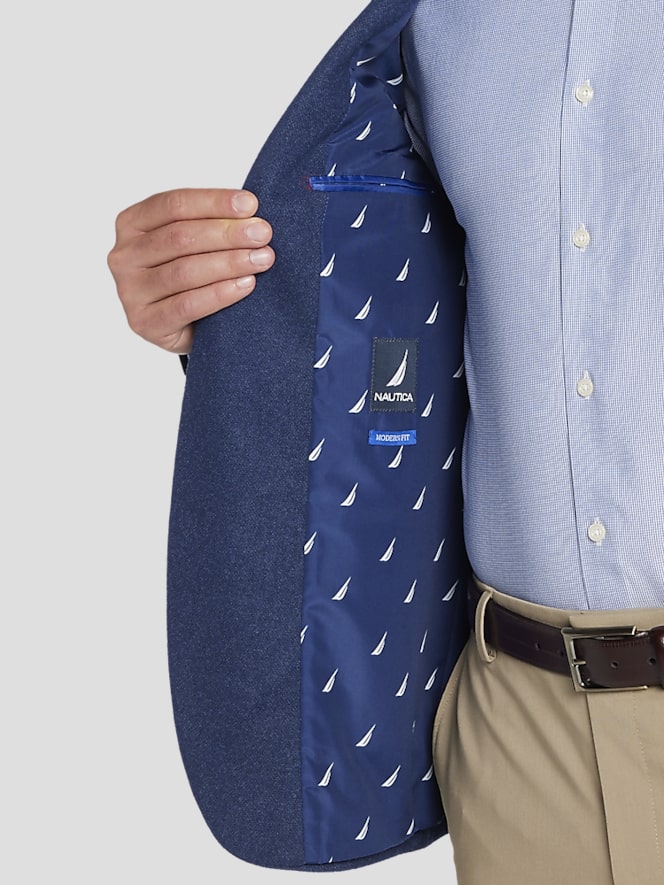 Nautica Modern Fit Tweed With Leather Elbow Patches Sport Coat, Navy Tweed - Image 5 of 5