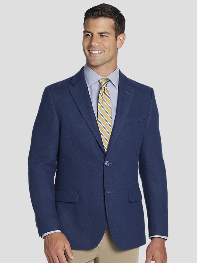 Nautica Men's Modern Fit Tweed With Leather Elbow Patches Sport Coat , Navy Tweed / Blue