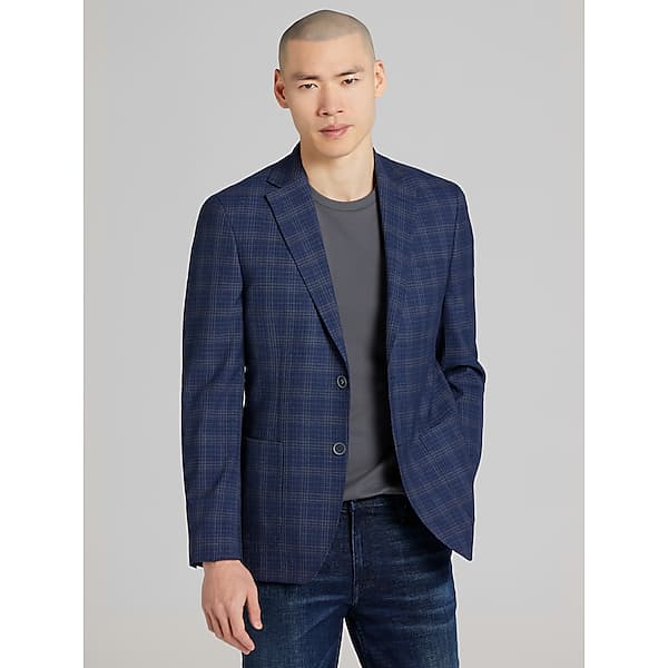 Calvin Klein Men's Slim Fit Plaid Sport Coat Blue Plaid - Size: 46 Short TMW150B46167