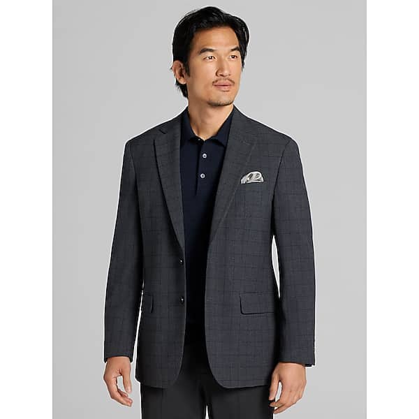 Wilke-Rodriguez Men's Modern Fit Plaid Sport Coat Charcoal Plaid W/ Blue - Size: 40 Short