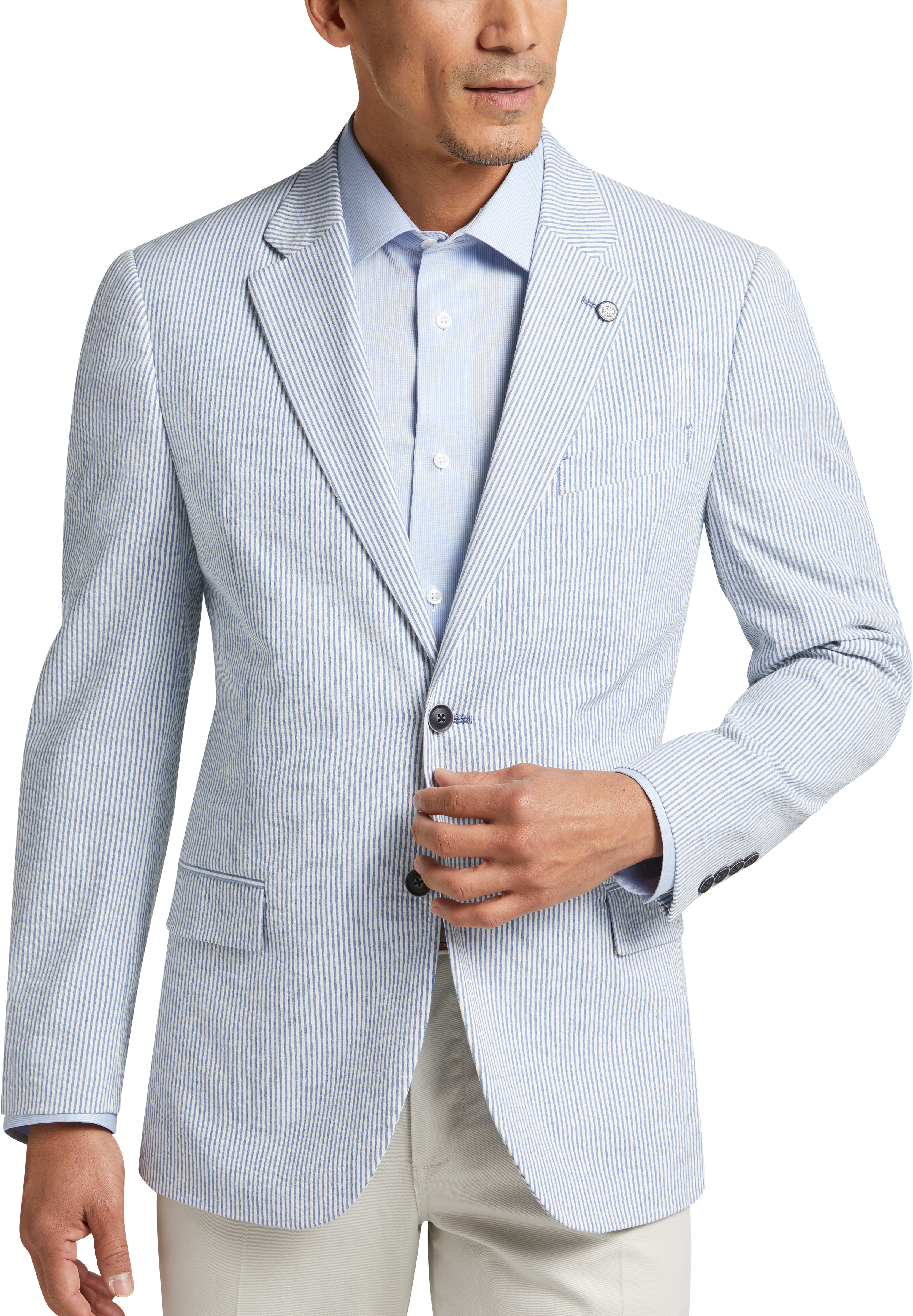 Modern Fit Notch Lapel Seersucker Sports Coat