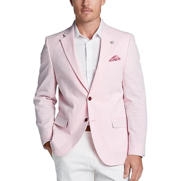 Nautica Big & Tall Men's Modern Fit Notch Lapel Seersucker Sports Coat Pink Seersucker - Size: 52 Regular