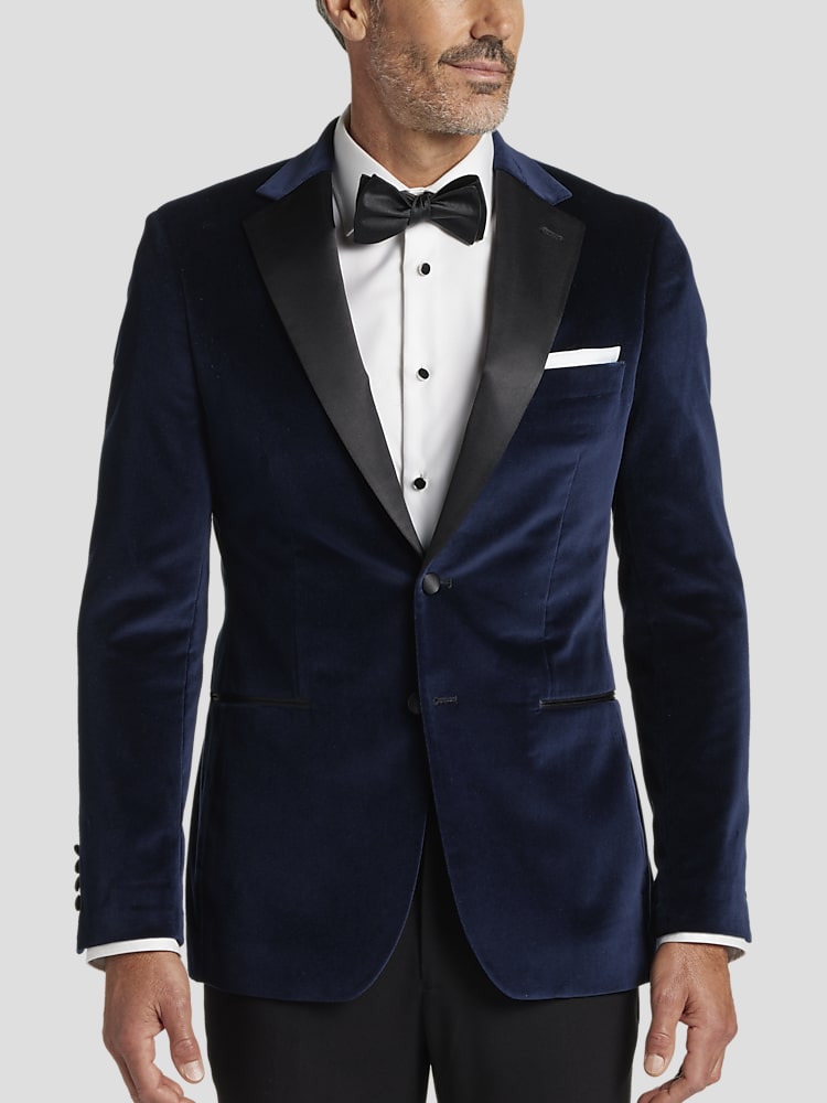 Tuxedo Jacket Men's Navy Blue Velvet Blazer Elegant Hosting Party