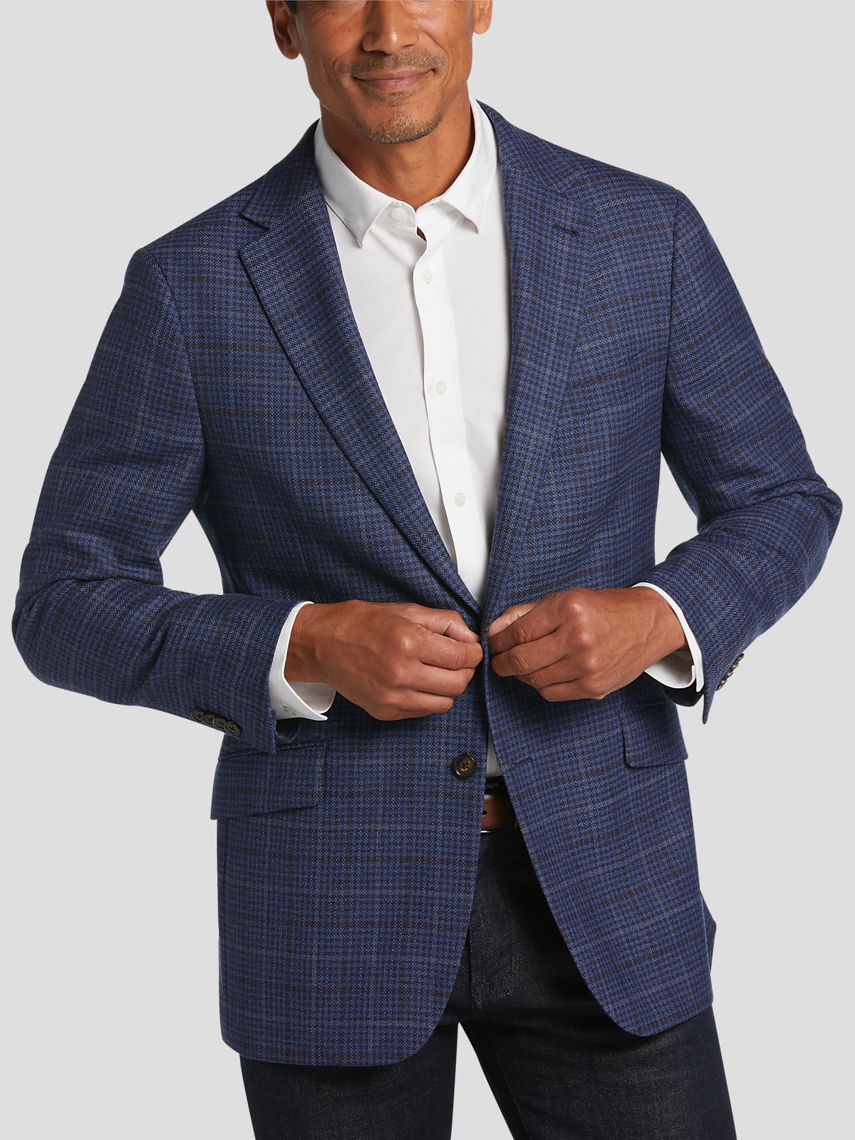 Modern Fit Navy Plaid Bibbed Sport Coat - Benjamin's Menswear