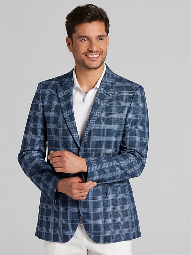 Nautica Men's Modern Fit Tweed Sport Coat , Navy Plaid / Blue