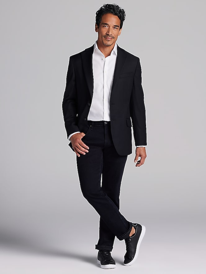 Pronto Uomo Platinum Modern Fit Premium Wool Blend Blazer, Black Solid - Image 5 of 7