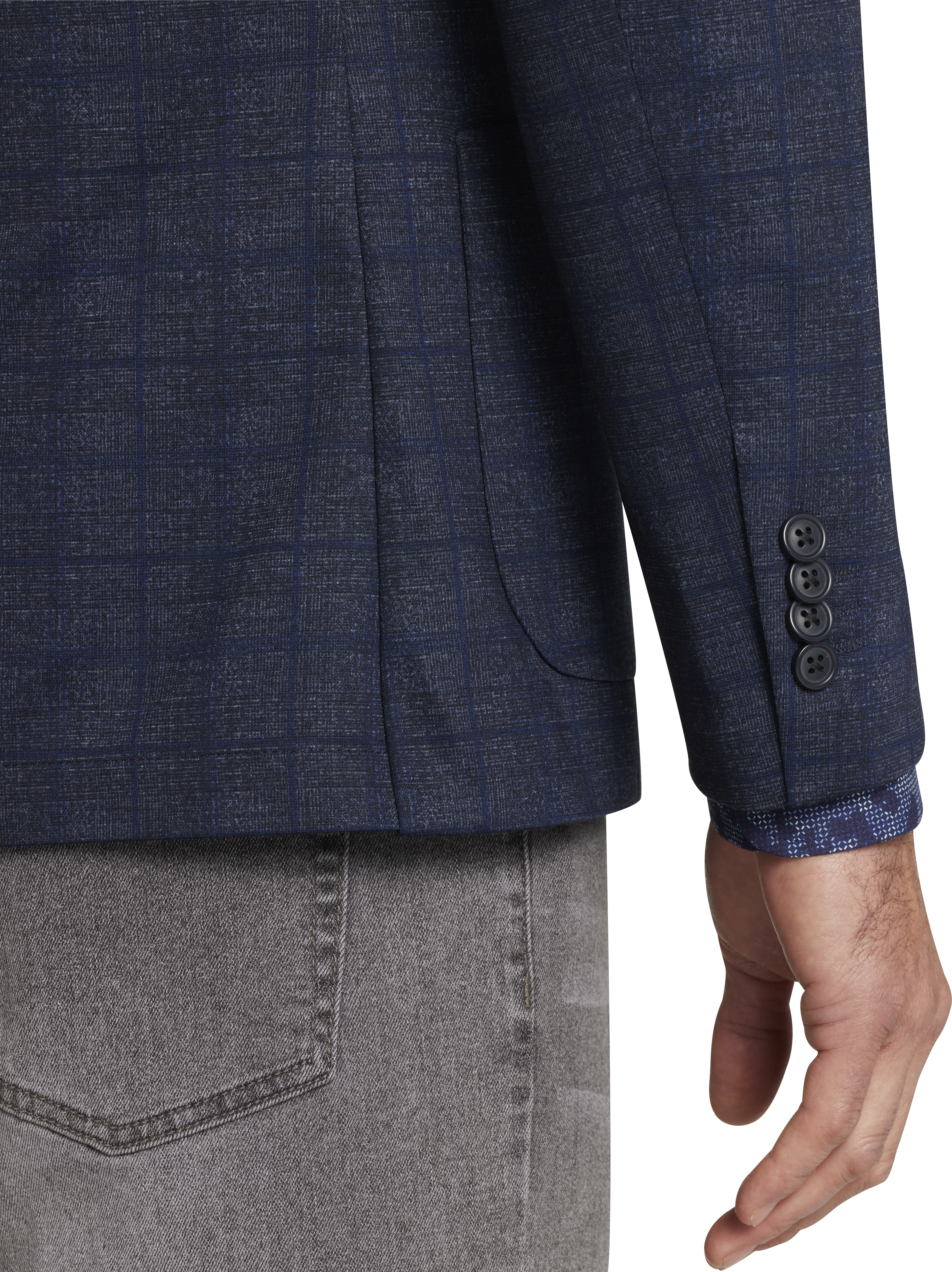 Slim Fit Peak Lapel Windowpane Knit Sport Coat