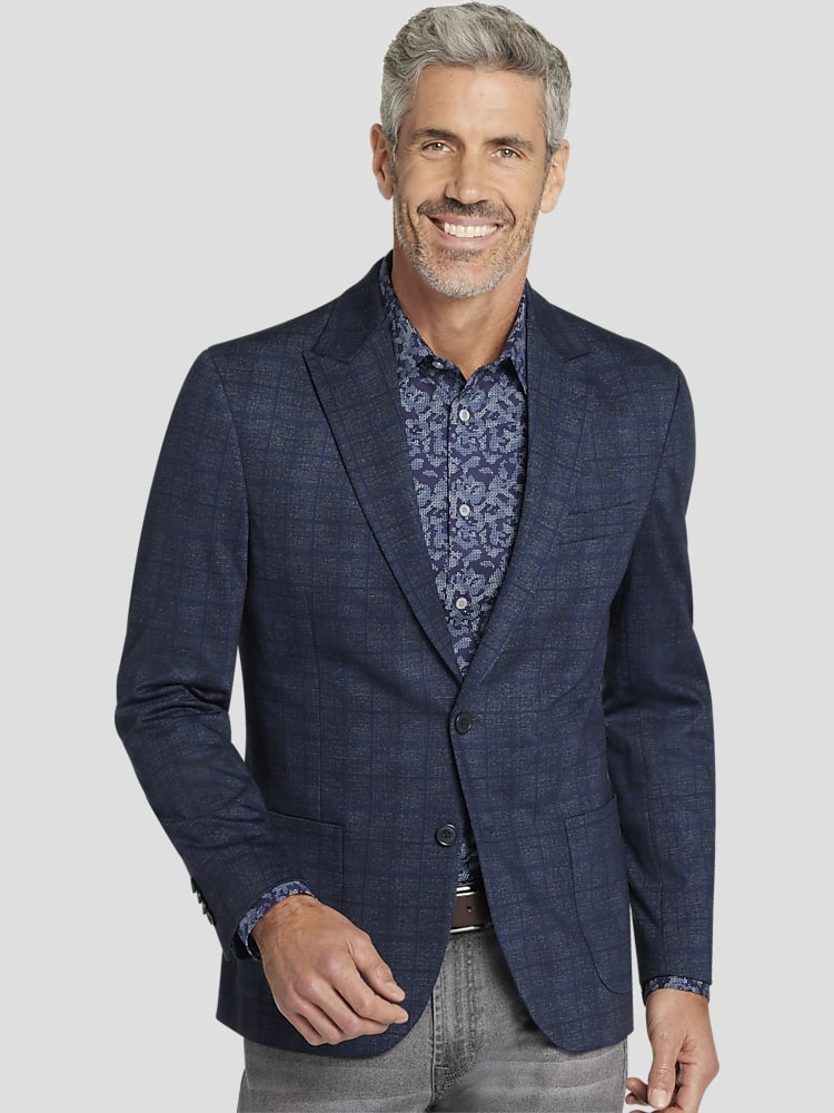 Awearness Kenneth Cole Slim Fit Peak Lapel Windowpane Knit Sport Coat Sport Coats Men s Wearhouse