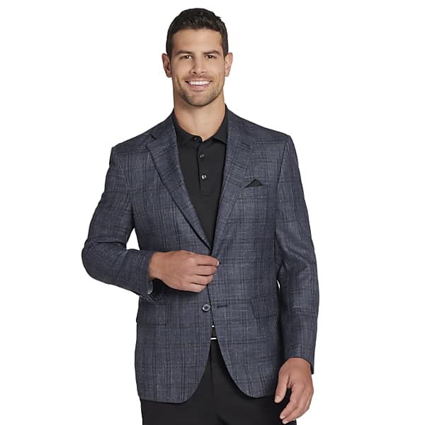 Joseph Abboud Men's Classic Fit Wool Blend Plaid Sport Coat Navy Plaid - Size: 46 Regular TMW16NX46261
