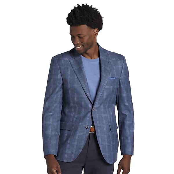 Joseph Abboud Men's Classic Fit Wool Blend Plaid Sport Coat Blue Plaid - Size: 50 Regular TMW16NY50267