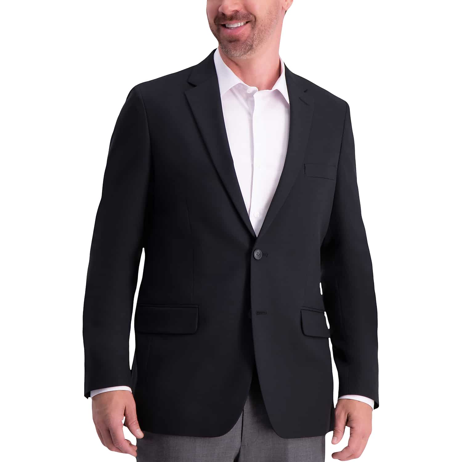 Haggar Active Series Men’s Tailored Fit Stretch Blazer in Black Solid, Size 44 Short – Performance Suit Jacket