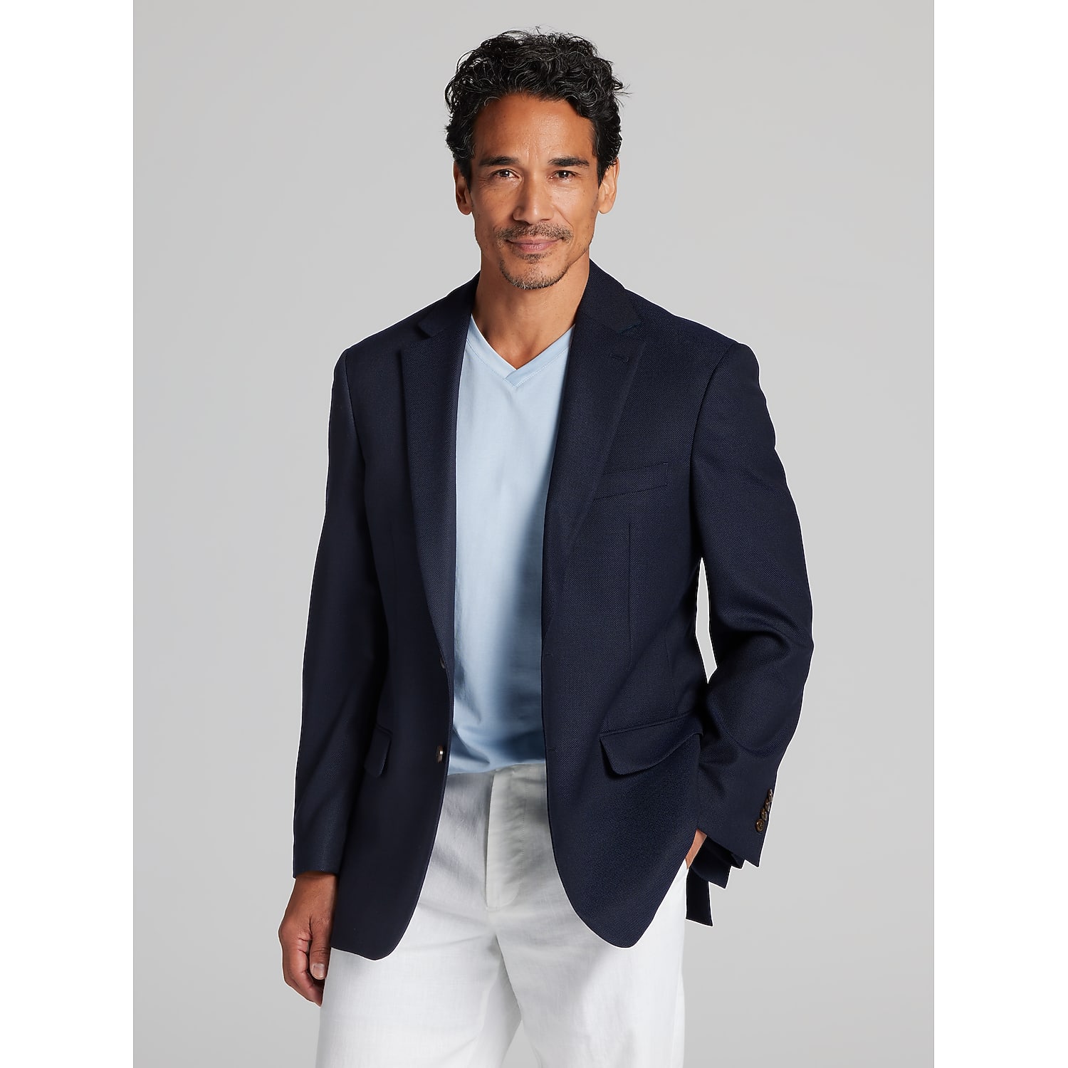 Joseph Abboud Modern Fit Premium Wool Blend Blazer in Navy Blue – Men’s Solid Sport Coat, Size 42 Regular