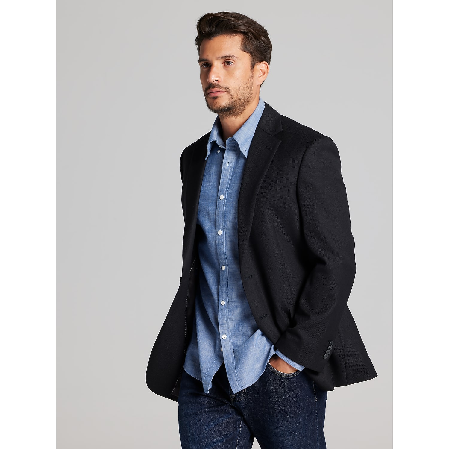 Joseph Abboud Modern Fit Wool Blend Blazer in Black Solid – Men’s Suit Jacket, Size 42 Regular