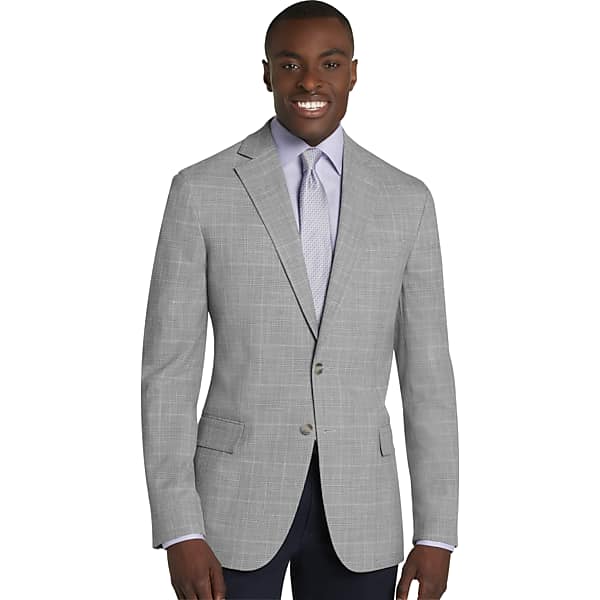 Pronto Uomo Big & Tall Men's Executive Fit Plaid Sport Jacket Lt Gray Plaid - Size: 50 Long - Only Available at Men's Wearhouse TMW16XZ50364