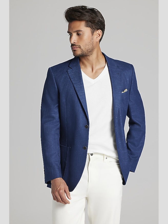 Men's Sky Blue Blazer With White Trim Notch Lapel-Dinner Jacket – Flex Suits