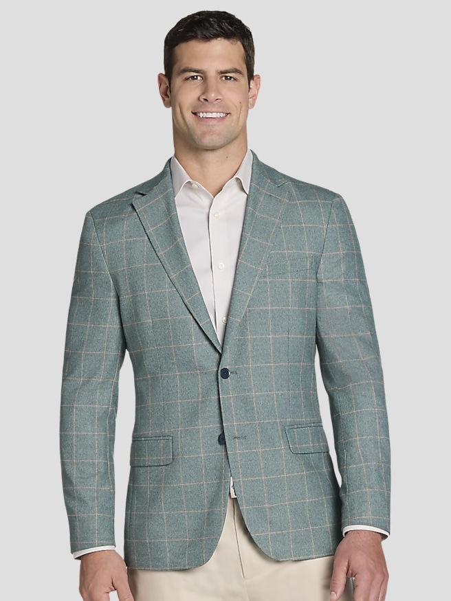 Michael Strahan Big & Tall Men's Classic Fit Windowpane Sport Coat , Green Windowpane