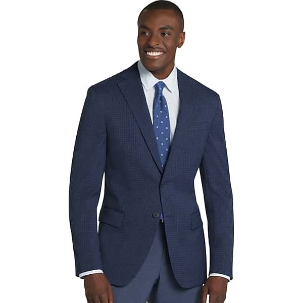 Awearness Kenneth Cole Men's Modern Fit Peak Lapel Check Sport Coat Blue Check - Size: 42 Regular