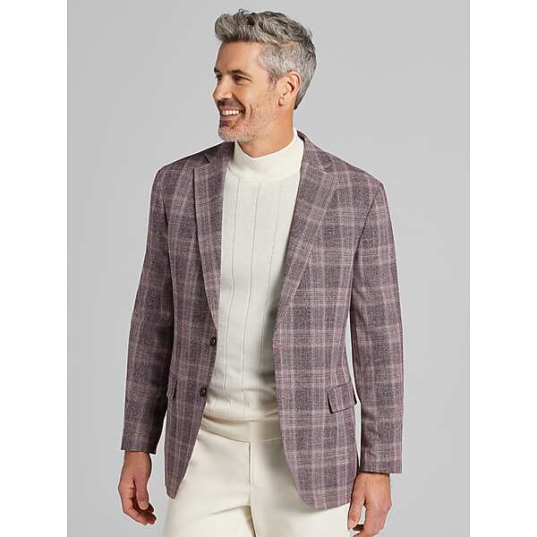Awearness Kenneth Cole Men's Modern Fit Plaid Sport Coat Rose Plaid - Size: 52 Regular TMW177B52260