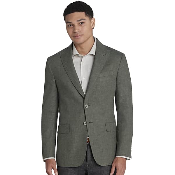 JOE Joseph Abboud Men's Slim Fit Peak Lapel Linen Blend Sport Coat Olive Tic - Size: 40 Regular TMW177A40279