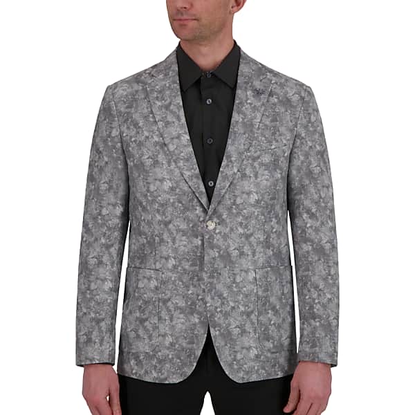 Report Collection Big & Tall Men's Modern Fit Abstract Knit Sport Coat Grey Abstract - Size: 56 Long