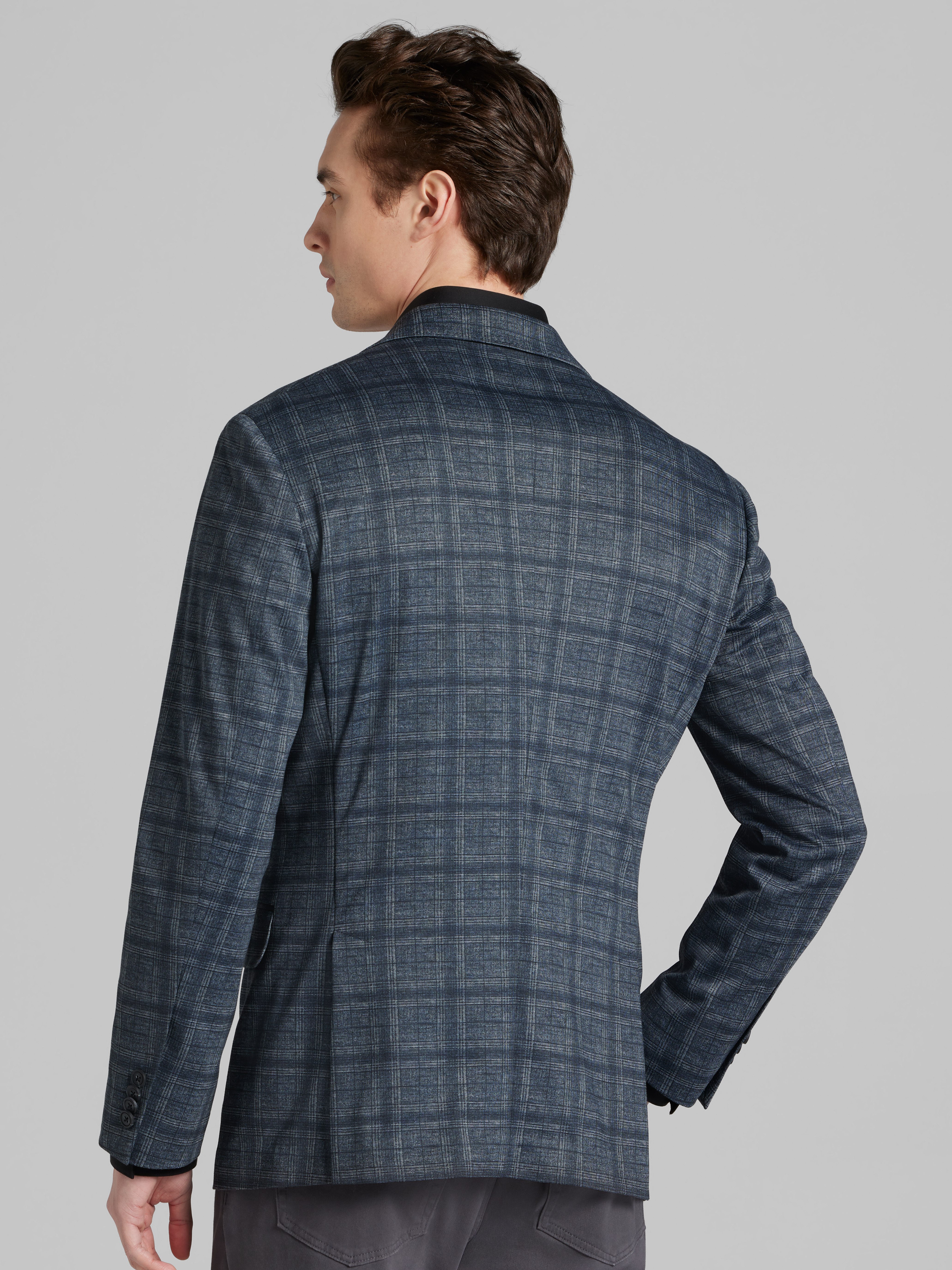 Slim Fit Plaid Knit Sport Coat